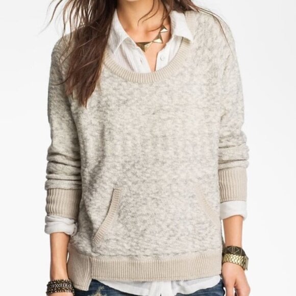 FREE PEOPLE Sweater Womens Oversized XS Beige Grey Moonstone Wool Alpaca - Picture 4 of 13